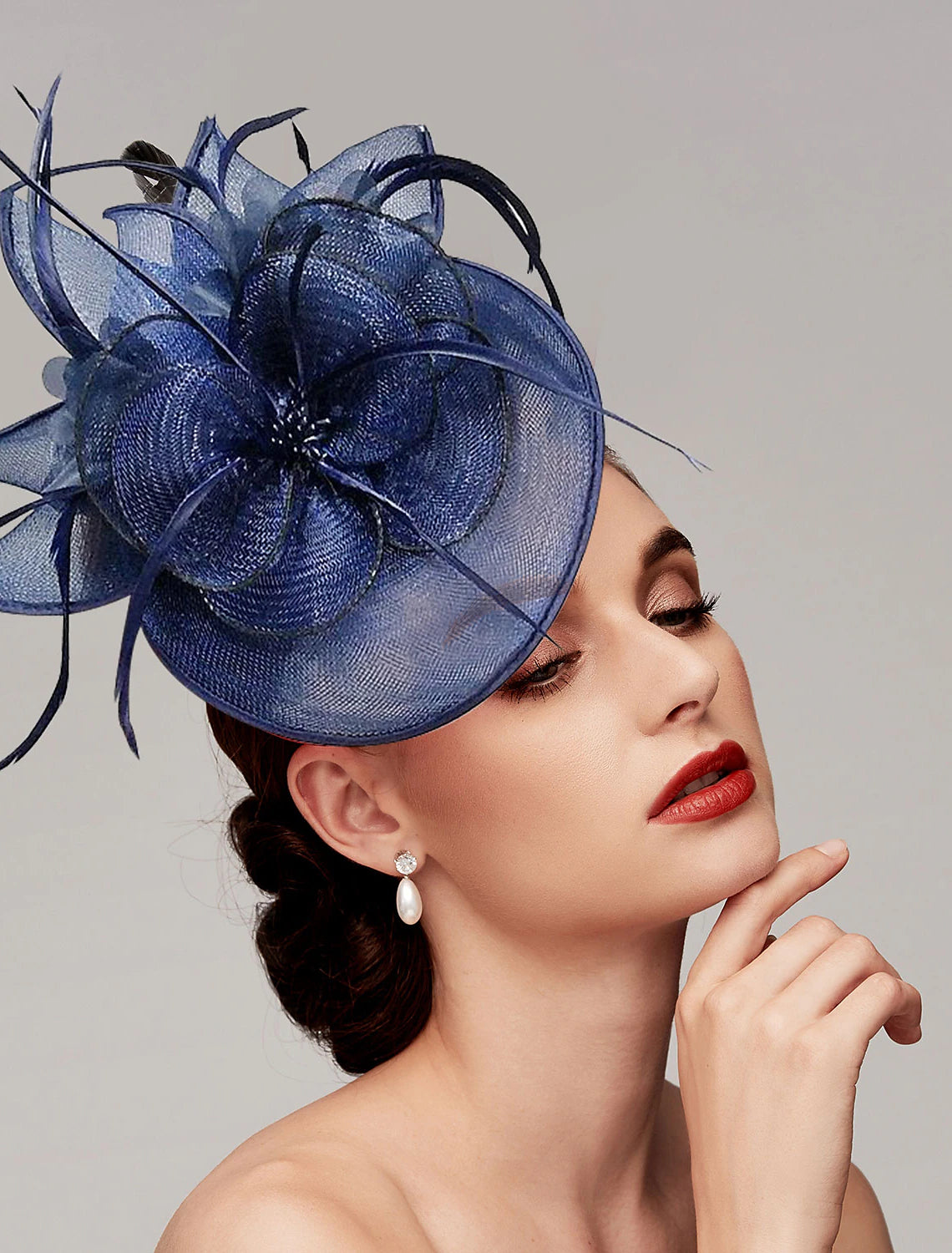 Wholesale Feathers Net Fascinators Kentucky Derby Hats Headpiece with Feather Cap Flower 1 PC Wedding Horse Race Ladies Day Melbourne Cup Headpiece