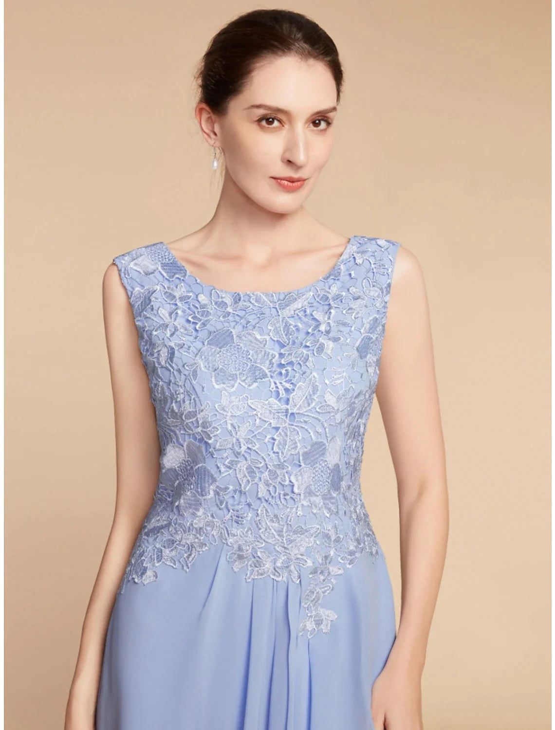 Wholesale Two Piece Sheath / Column Mother of the Bride Dress Wedding Guest Elegant Petite Scoop Neck Knee Length Chiffon Lace Half Sleeve with Ruching Solid Color