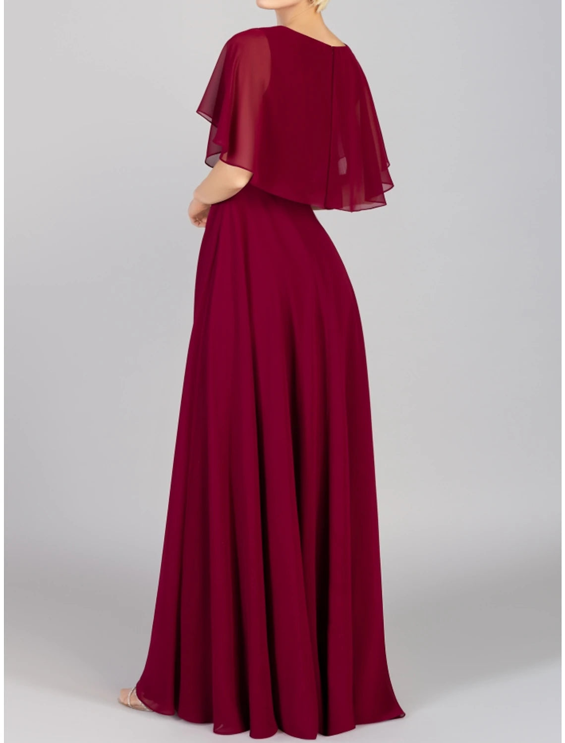 Wholesale A-Line Bridesmaid Dress V Neck Short Sleeve Elegant Floor Length Chiffon with Split Front / Ruching