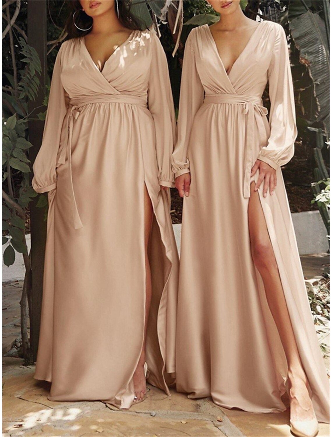 Wholesale A-Line Bridesmaid Dress V Neck Long Sleeve Blue Floor Length Chiffon with Split Front / Ruching