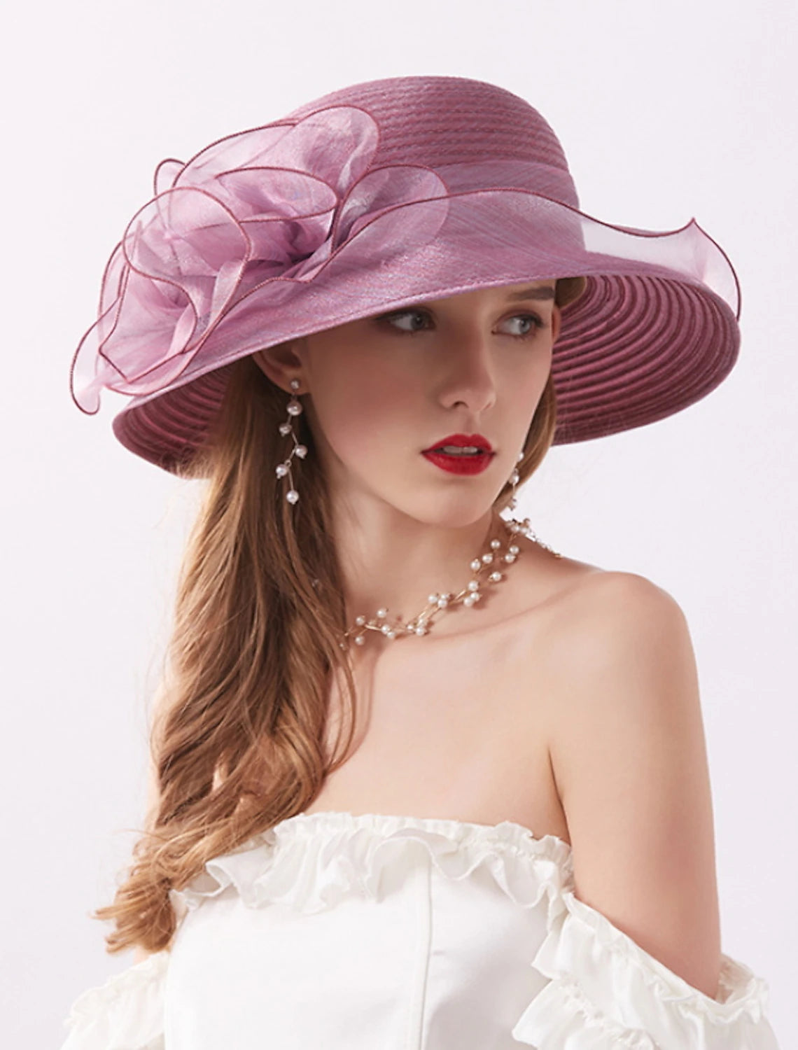 Wholesale Hats Net Sun Hat Casual Holiday Valentine's Day Valentine Melbourne Cup Fashion With Flower Headpiece Headwear