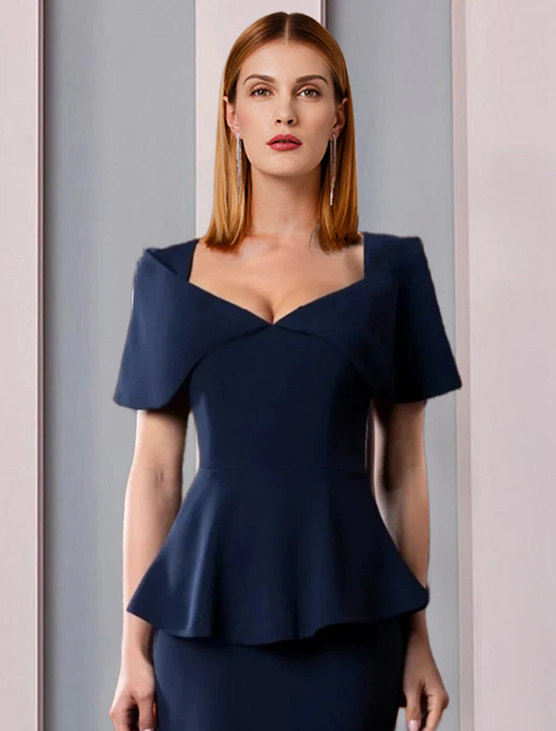 Wholesale  A-Line Mother of the Bride Dress Formal Wedding Guest Elegant Square Neck Floor Length Stretch Fabric Short Sleeve with Ruffles Solid