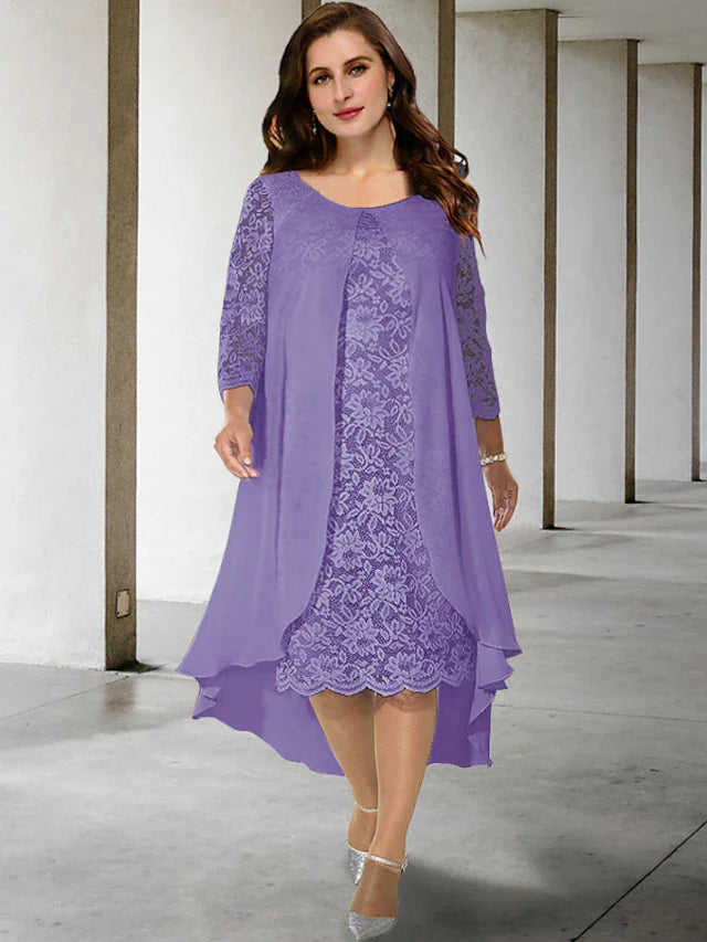 Wholesale A-Line Plus Size Curve Mother of the Bride Dresses Elegant Dress Formal Knee Length Half Sleeve Off Shoulder Chiffon with Appliques