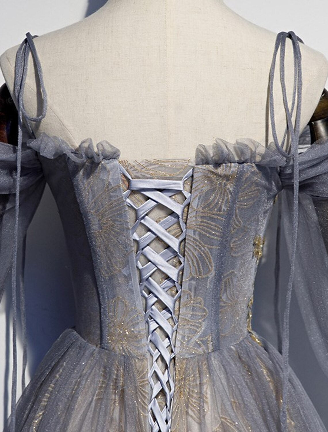 Wholesale A-Line Prom Dresses Glittering Dress Wedding Guest Engagement Floor Length 3/4 Length Sleeve Spaghetti Strap Tulle with Sequin Embroidery