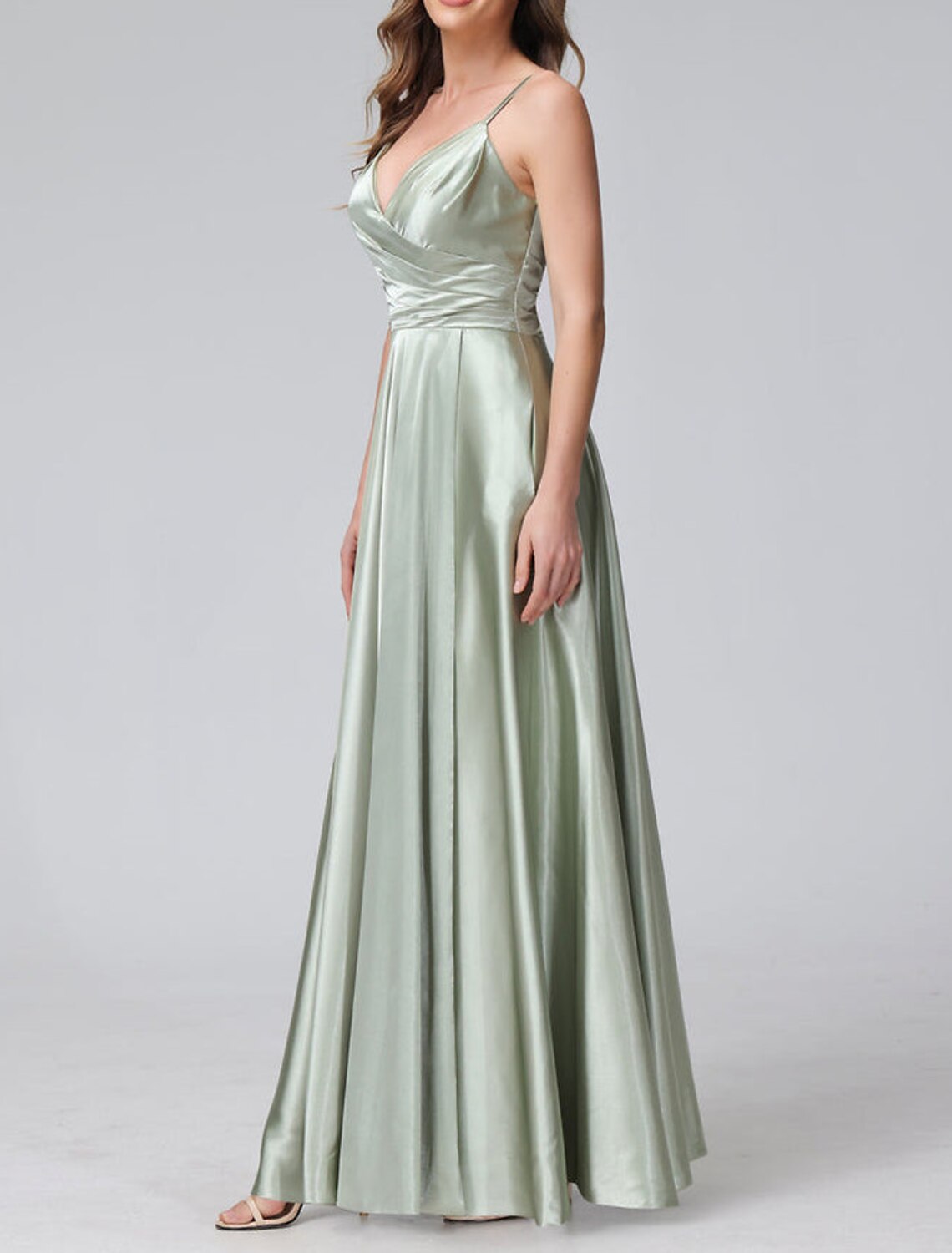 Wholesale A-Line Bridesmaid Dress Spaghetti Strap Sleeveless Elegant Floor Length Satin with Split Front / Ruching