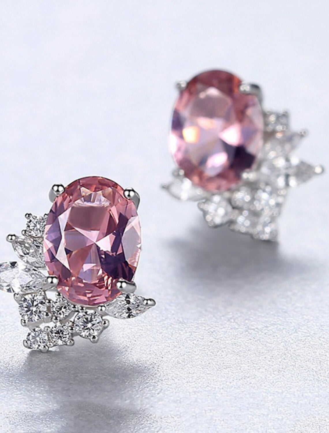 Wholesale Women's Clear Pink Synthetic Diamond Stud Earrings Fine Jewelry Classic Precious Stylish Simple S925 Sterling Silver Earrings Jewelry Rosy Pink For Wedding Party 1 Pair