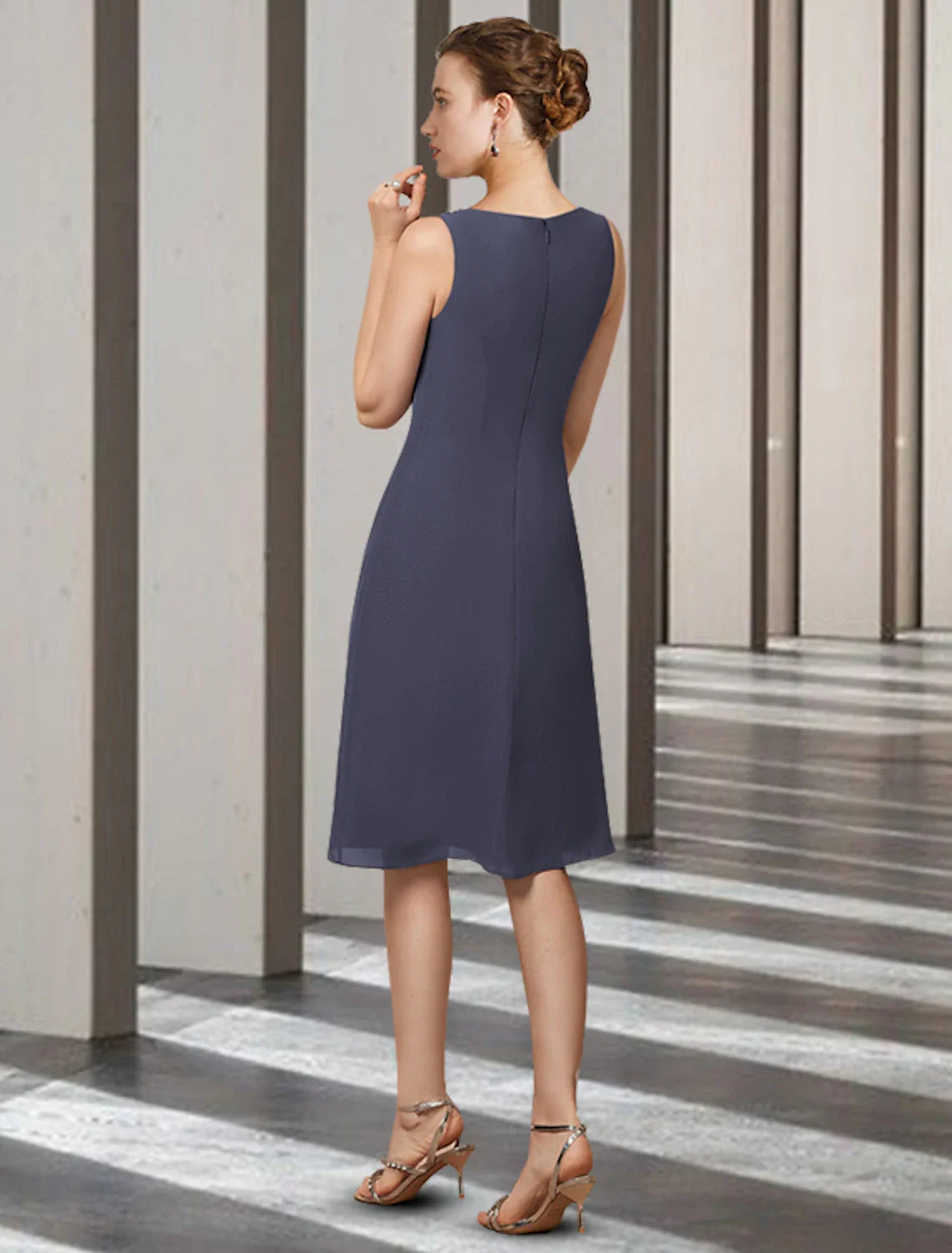 Wholesale Two Piece Sheath / Column Mother of the Bride Dress Elegant Jewel Neck Knee Length Chiffon Sleeveless with Beading