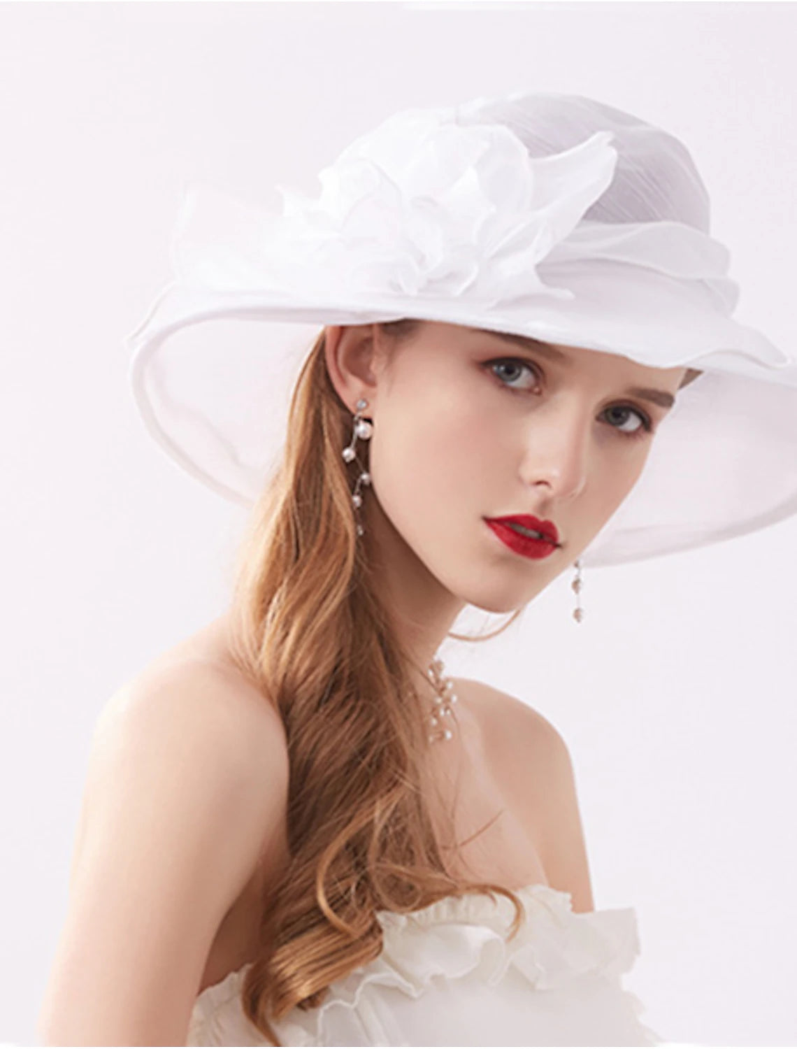 Wholesale Hats Organza Sun Hat Tea Party Kentucky Derby Melbourne Cup Wedding With Appliques Headpiece Headwear