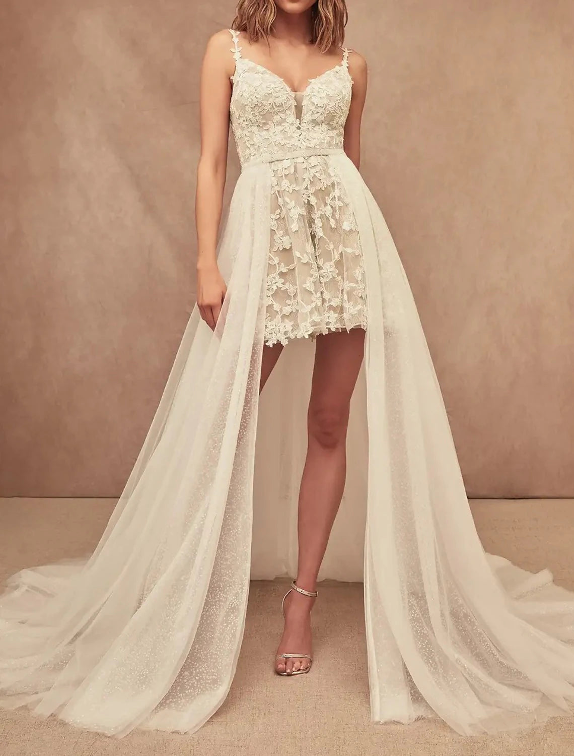 Wholesale Sparkle & Shine Wedding Dresses A-Line Separates Separates Court Train Sequined OverSkirts Bridal Gowns With Solid Color Summer Fall Wedding Party