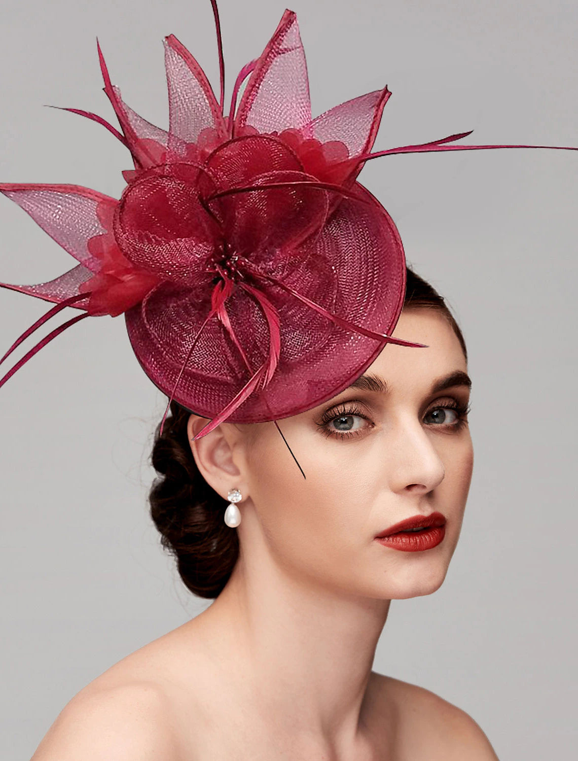 Wholesale Feathers Net Fascinators Kentucky Derby Hats Headpiece with Feather Cap Flower 1 PC Wedding Horse Race Ladies Day Melbourne Cup Headpiece