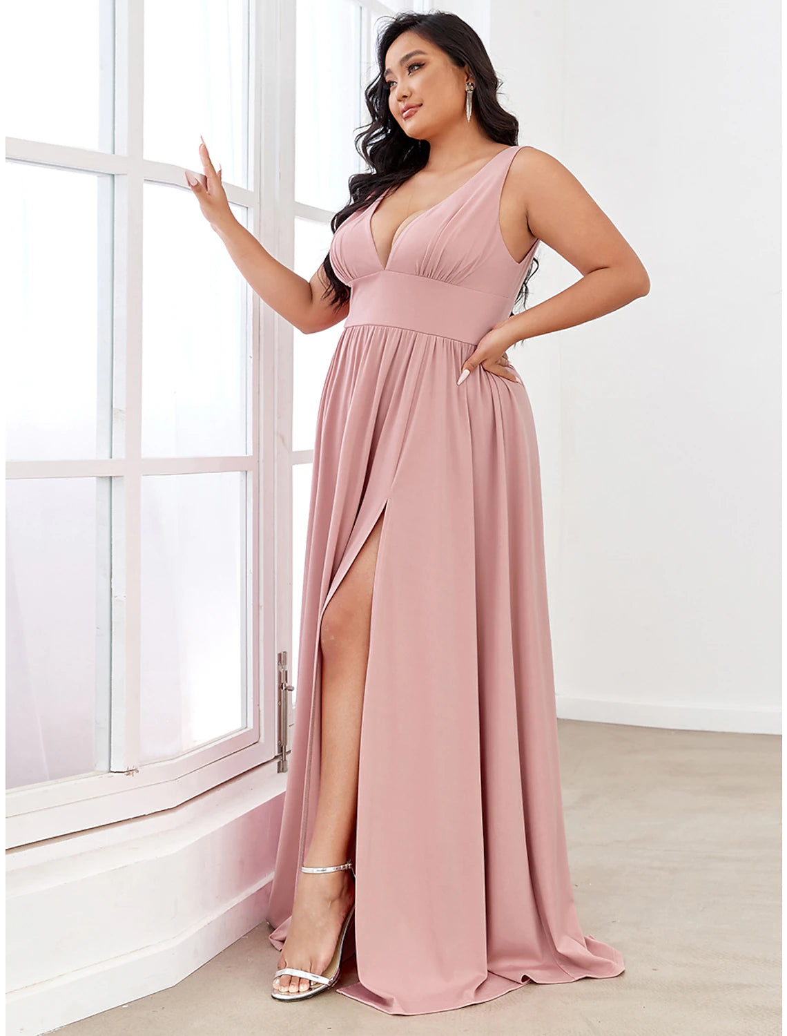 Wholesale A-Line Prom Dresses High Split Dress Wedding Guest Formal Evening Floor Length Sleeveless V Neck Bridesmaid Dress Chiffon V Back