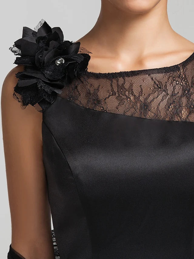 Wholesale Mermaid / Trumpet Mother of the Bride Dress Wrap Included Jewel Neck Floor Length Satin Lace Sleeveless with Lace Buttons Flower