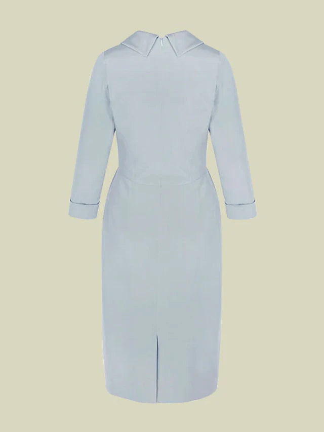 Wholesale Sheath / Column Mother of the Bride Dress Elegant Jewel Neck Tea Length Italy Satin 3/4 Length Sleeve with Sash / Ribbon Bow(s)