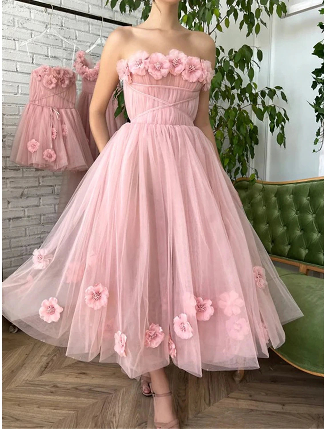 Wholesale Women's Party Dress Homecoming Dress Cocktail Dress Midi Dress Pink Sleeveless Pure Color Mesh Spring Fall Winter Strapless Fashion Wedding Guest Birthday Vacation