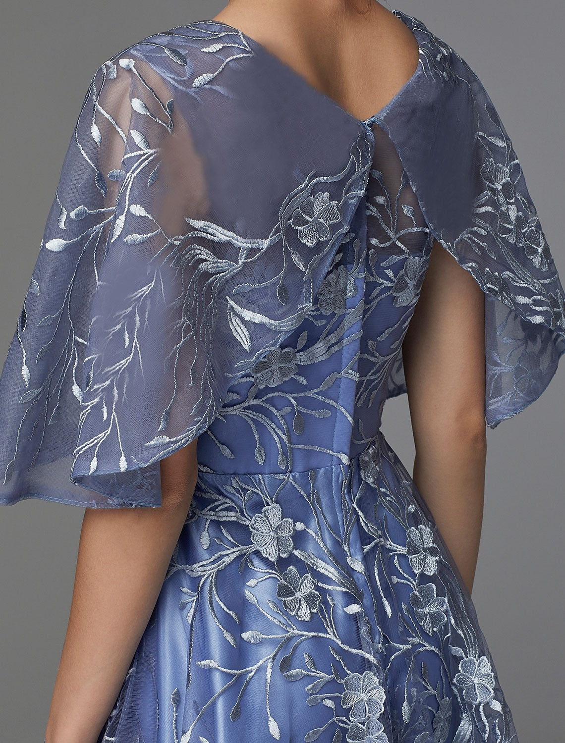 Wholesale  A-Line Floral Dress Wedding Guest Cocktail Party Tea Length Sleeveless V Neck Lace V Back with Pattern / Print Appliques