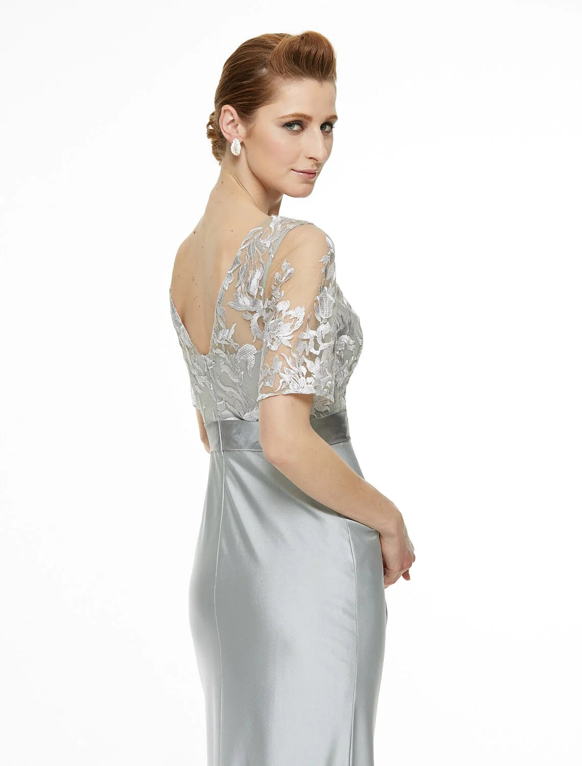 Wholesale Sheath / Column Bateau Neck Ankle Length Lace / Jersey Mother of the Bride Dress with Lace / Pleats