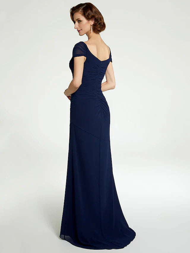 Wholesale A-Line Mother of the Bride Dress V Neck Floor Length Chiffon Sleeveless with Lace Ruching