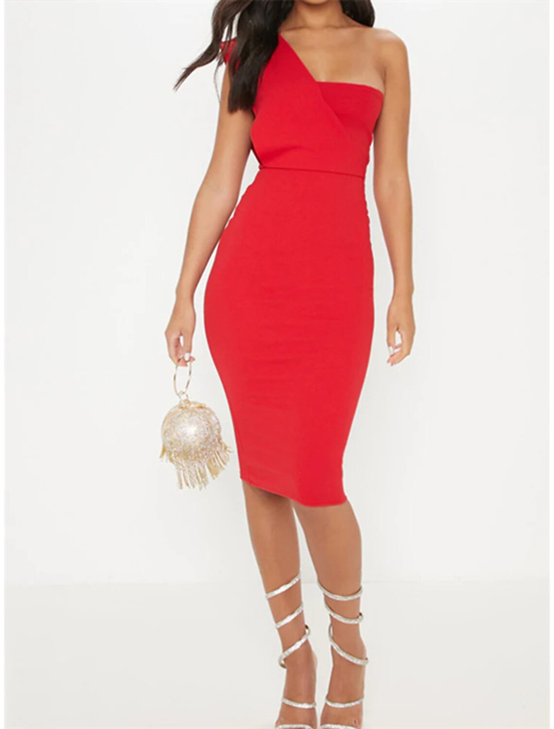 Wholesale Sheath / Column Cocktail Dresses Minimalist Dress Party Wear Cocktail Party Knee Length Sleeveless One Shoulder Stretch Fabric with Sleek