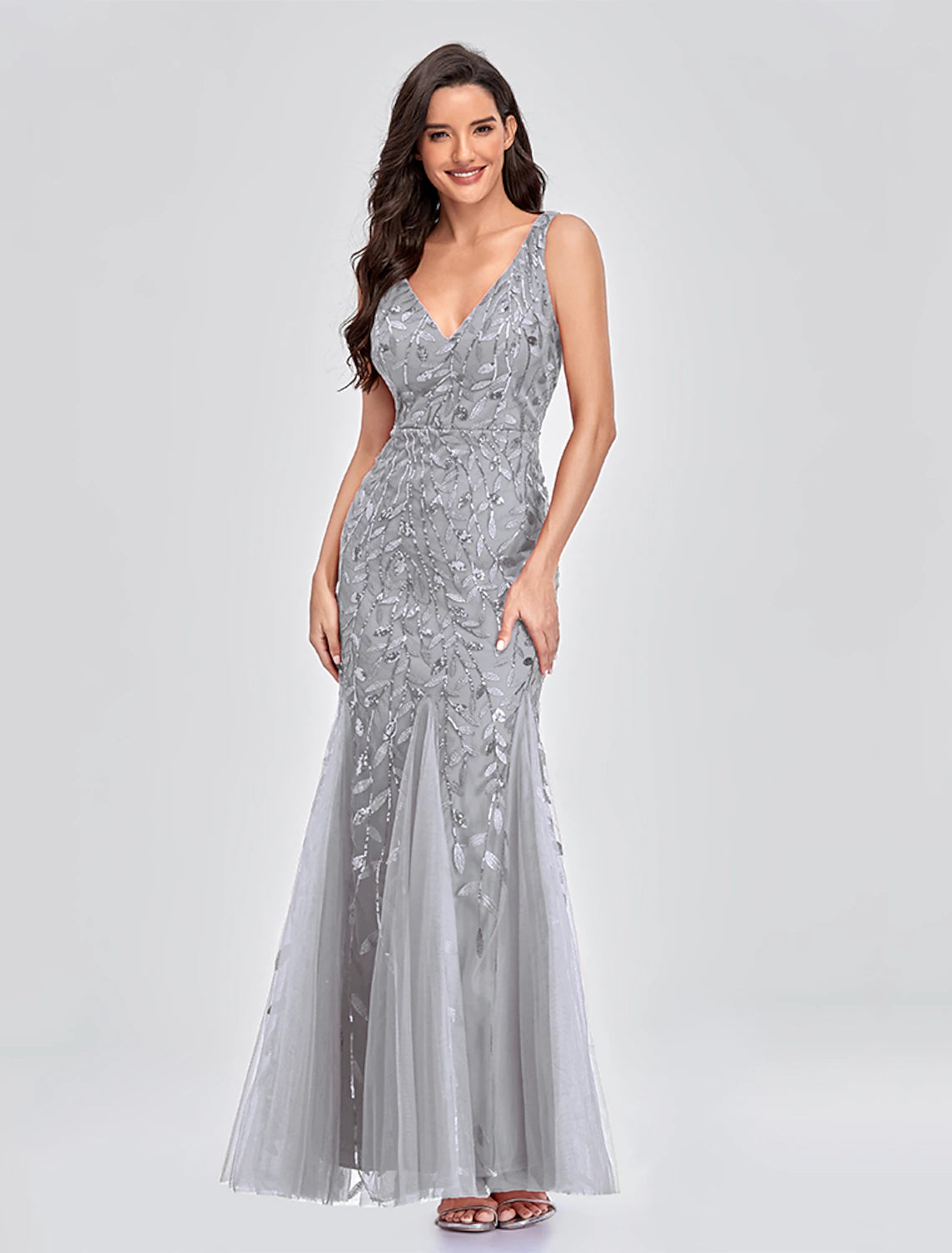 Wholesale Mermaid / Trumpet Evening Gown Empire Dress Party Wear Formal Evening Floor Length Sleeveless V Neck Tulle V Back with Embroidery