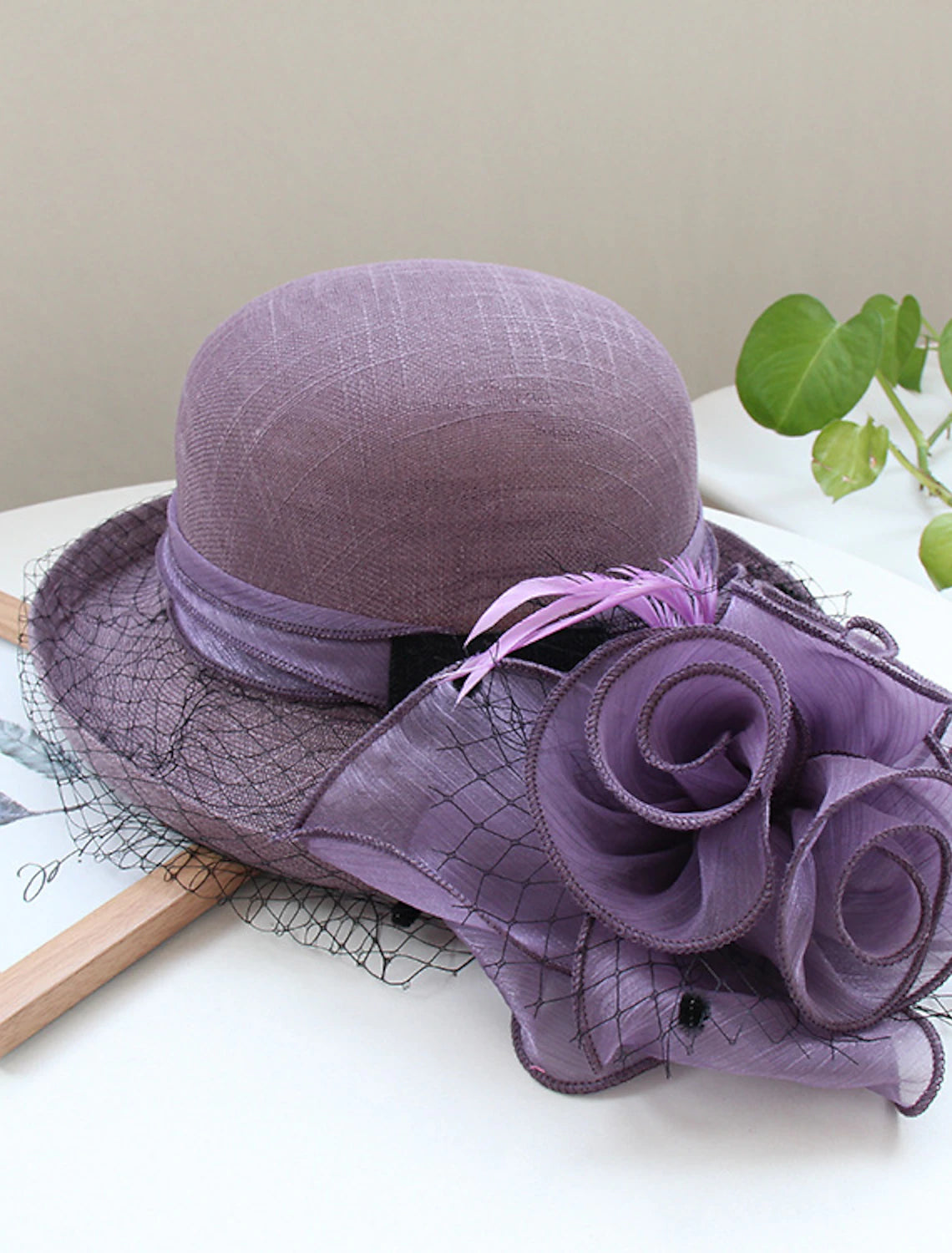 Wholesale Hats Headwear Polyester Organza Bucket Hat Straw Hat Sun Hat Casual Holiday Luxury Elegant With Feather Floral Headpiece Headwear