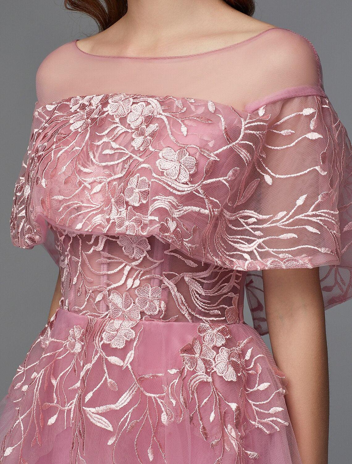 Wholesale A-Line Elegant Dress Holiday Wedding Guest Asymmetrical Sleeveless Illusion Neck Lace Tie Back with Lace