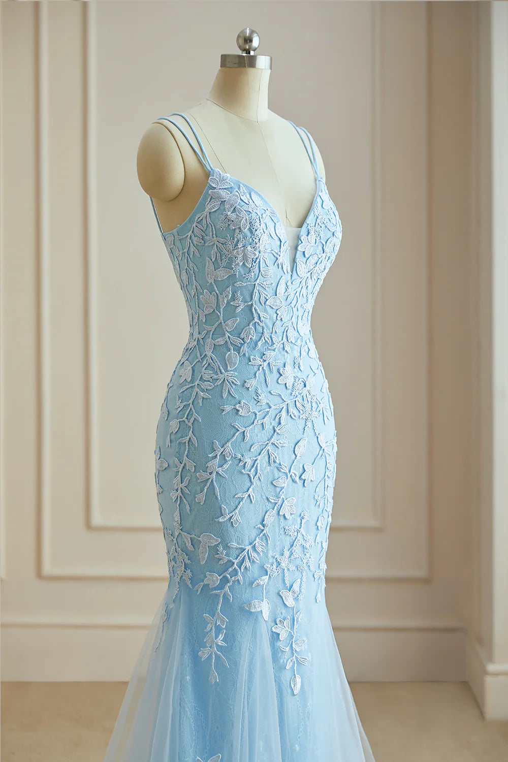 Wholesale Mermaid Spaghetti Straps Lace Appliques Prom Dresses Long Formal Dress