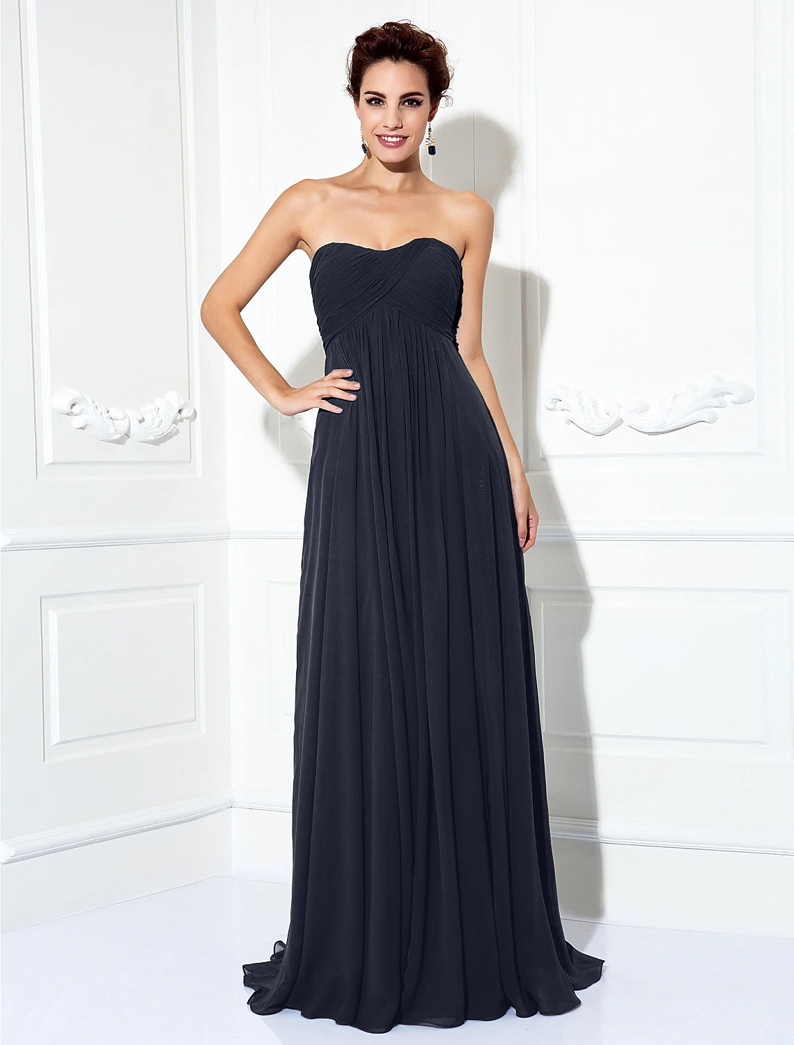 Wholesale  A-Line Minimalist Dress Wedding Guest Formal Evening Sweep / Brush Train Sleeveless Strapless Chiffon with Pleats Ruched