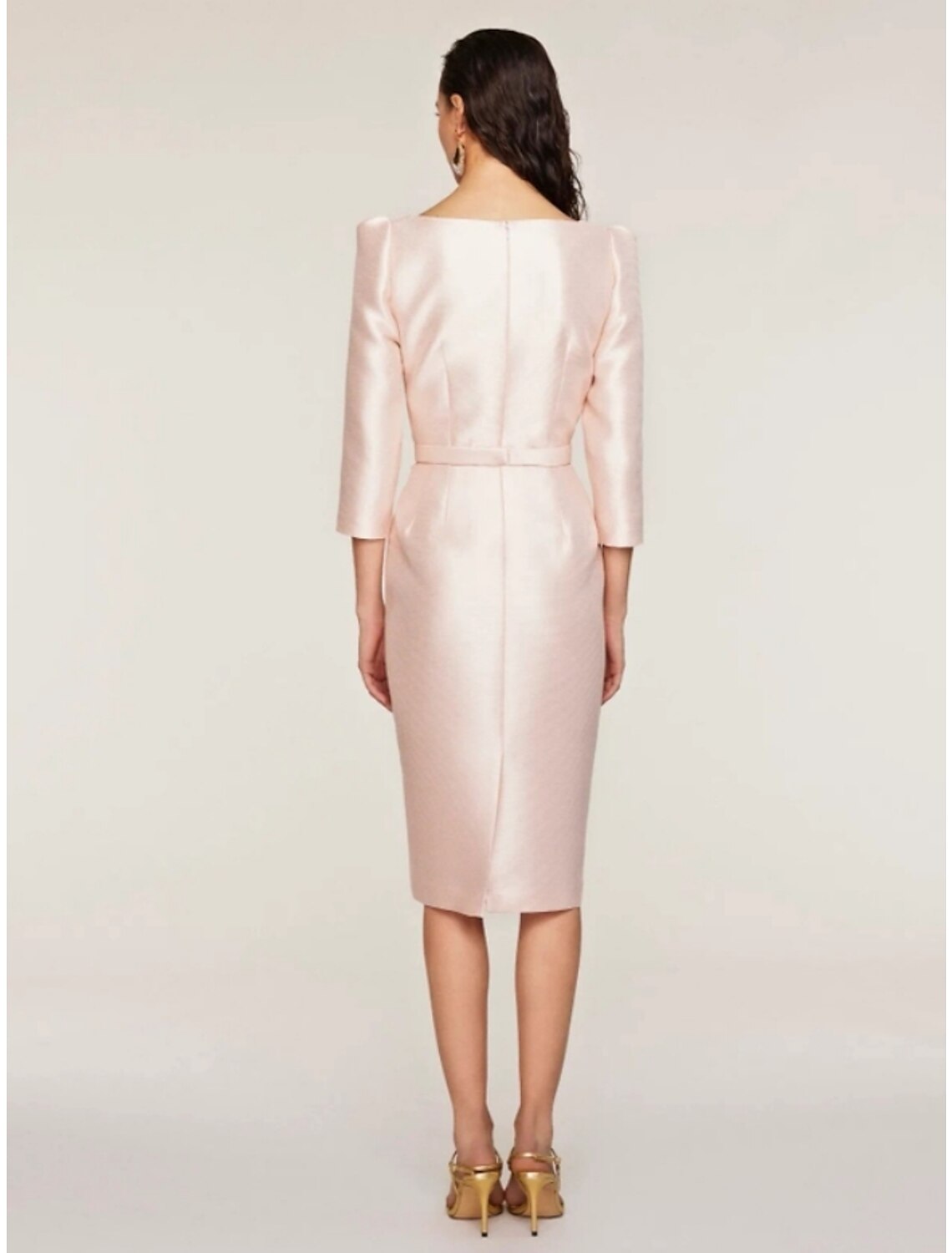 Wholesale A-Line Mother of the Bride Dress Wedding Guest Elegant Petite V Neck Knee Length Satin 3/4 Length Sleeve with Bow(s) Split Front Ruching