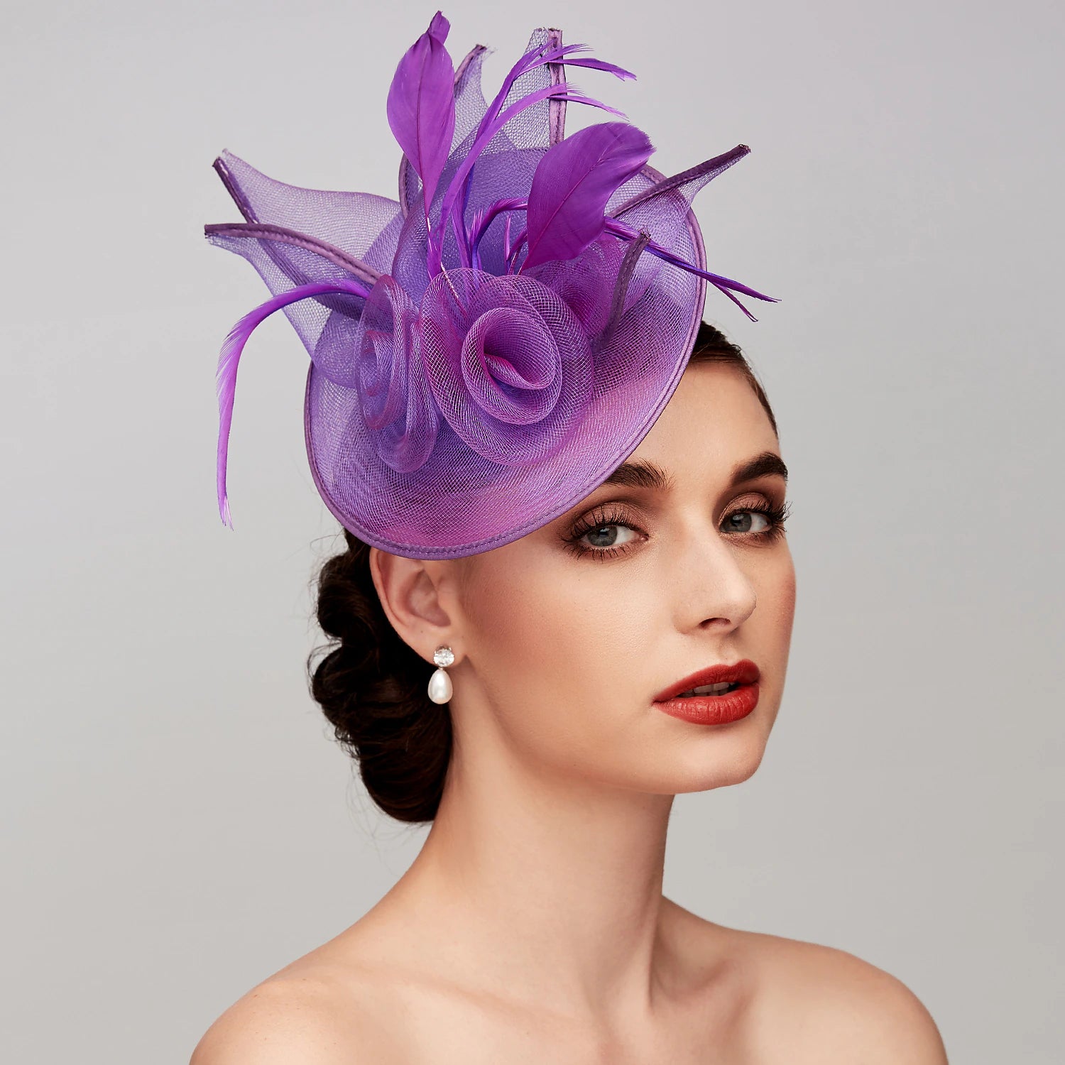 Wholesale Fascinators Feather Net Kentucky Derby Hat Fascinators Headpiece with Feather Floral Flower 1PC Wedding Horse Race Ladies Day Melbourne Cup Headpiece