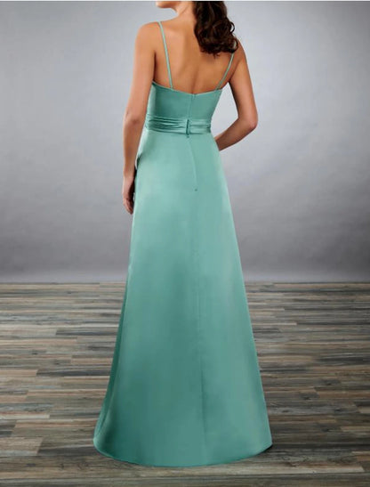 Wholesale A-Line Bridesmaid Dress Straps / Sweetheart / Spaghetti Strap Sleeveless Open Back Floor Length Nylon / Shantung / Jersey with Bow(s) / Pleats / Draping