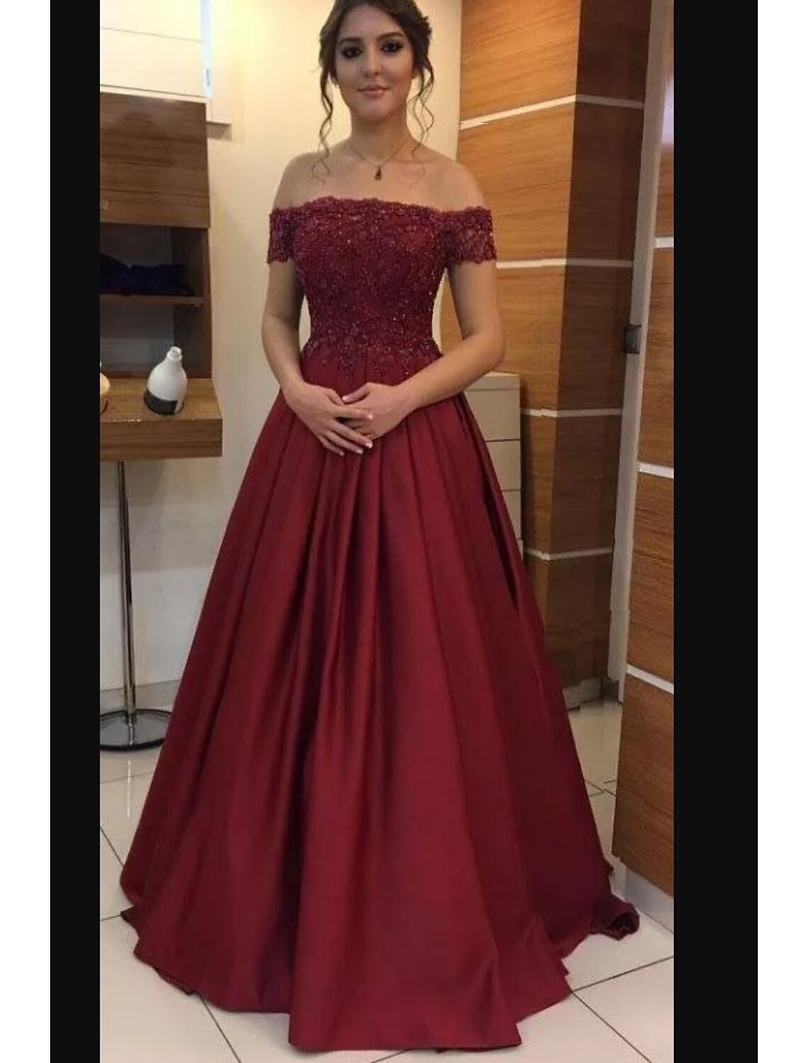 Wholesale  A-Line Wedding Guest Dresses Minimalist Dress Evening Party Prom Floor Length Short Sleeve Strapless Jersey with Beading Appliques