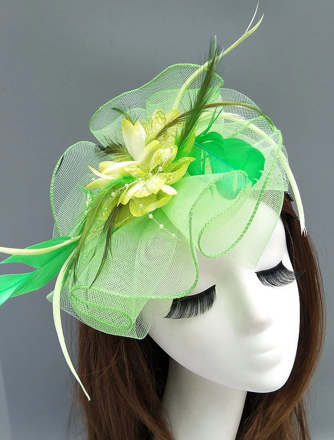 Wholesale Feather / Net Fascinators Kentucky Derby Hat/ Headpiece with Feather / Floral / Flower 1PC Wedding / Special Occasion / Tea Party Headpiece