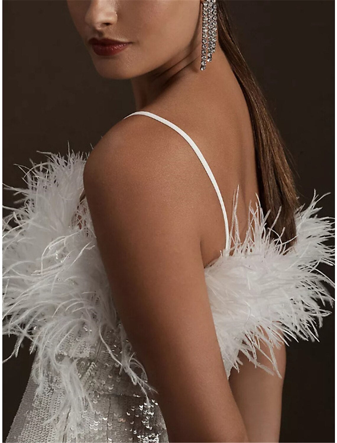 Wholesale Women's Sequin Dress Party Dress Sparkly Dress Feather Dress Homecoming Dress Mini Dress White Sleeveless Sparkly Glitter Spring Fall Winter Spaghetti Strap Fashion Winter Dress Wedding