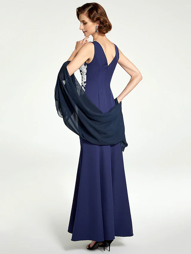 Wholesale Mermaid / Trumpet Mother of the Bride Dress Jewel Neck Floor Length Chiffon Lace Sleeveless with Lace