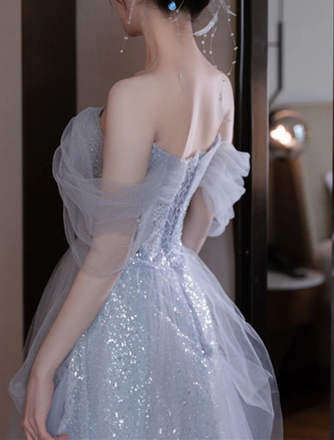 Wholesale A-Line Party Dresses Sparkle & Shine Dress Wedding Guest Prom Floor Length Sleeveless Off Shoulder Sequined with Sequin