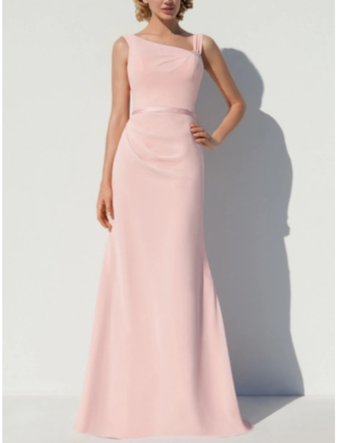 Wholesale A-Line Bridesmaid Dress Scoop Neck Sleeveless Elegant Floor Length Chiffon with Split Front / Crystal Brooch / Ruching