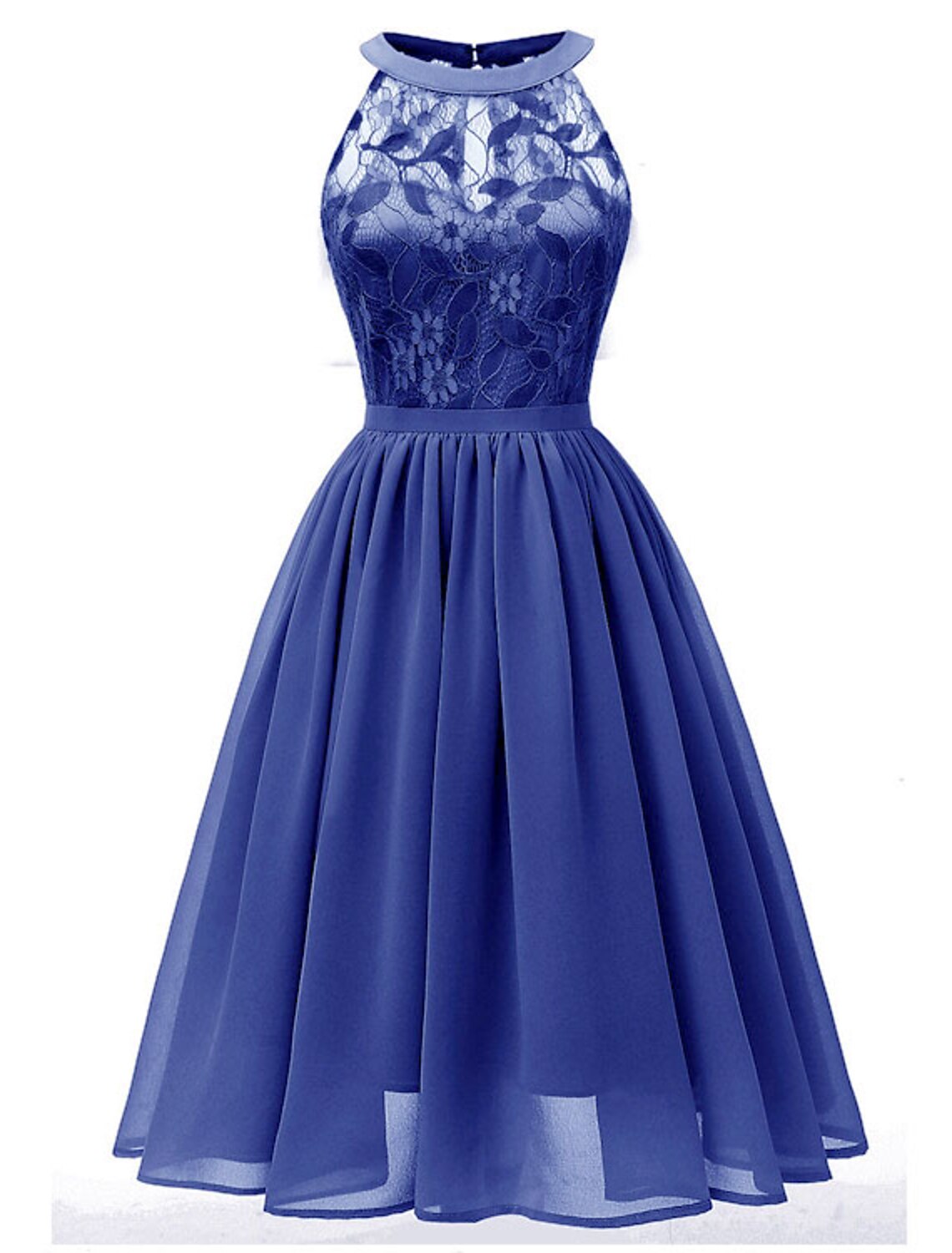 Wholesale A-Line Cocktail Dresses Minimalist Dress Party Wear Wedding Guest Short / Mini Sleeveless Halter Neck Lace with Pleats