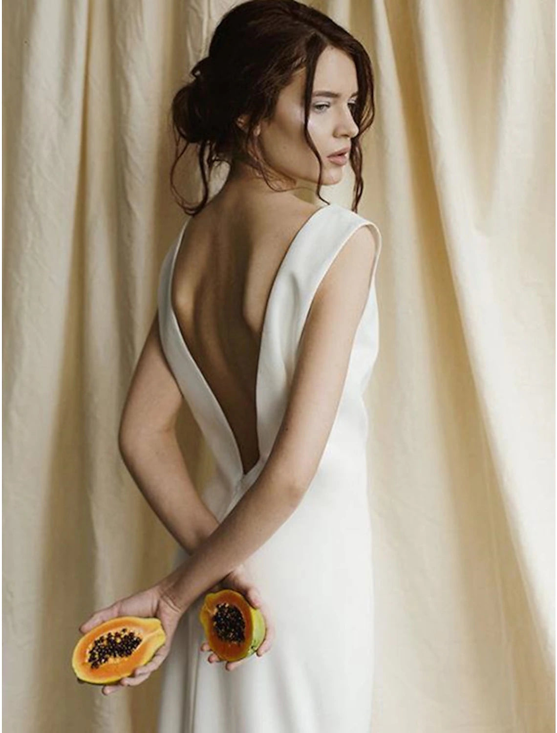 Wholesale  Reception Open Back Casual Wedding Dresses Sheath / Column Scoop Neck Sleeveless Sweep / Brush Train Satin Bridal Gowns With Solid Color Summer Fall Wedding Party Women's Clothing