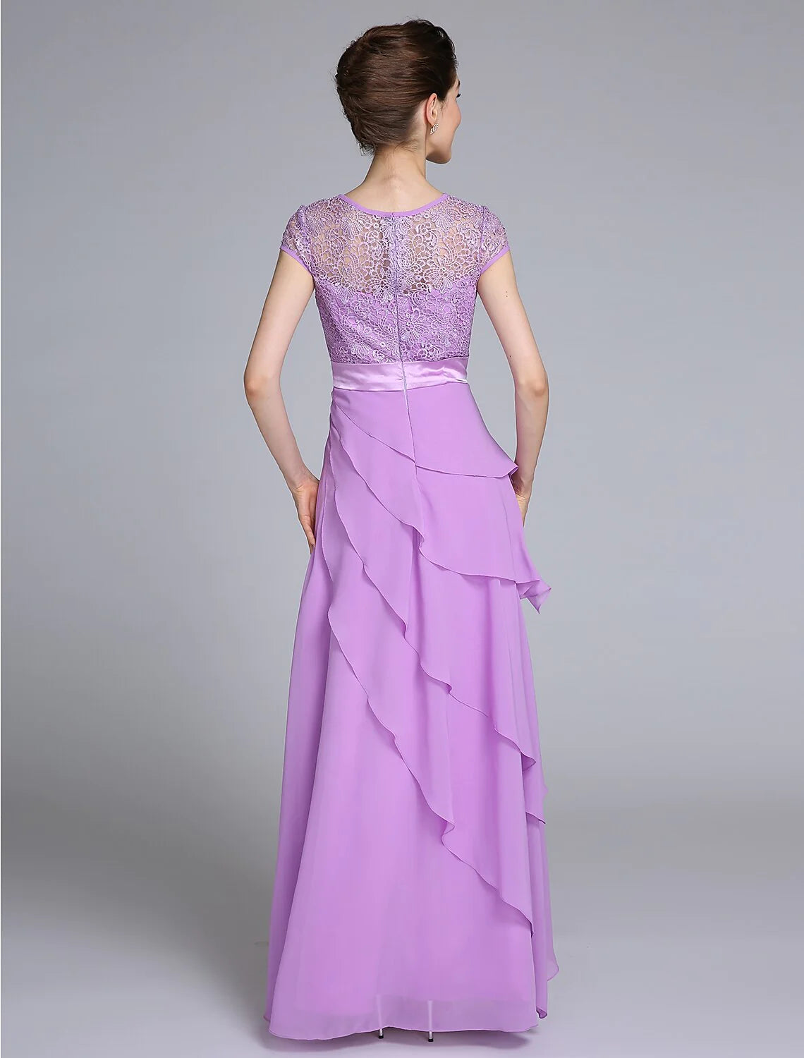 Wholesale Sheath / Column Mother of the Bride Dress See Through Jewel Neck Floor Length Chiffon Short Sleeve No with Lace