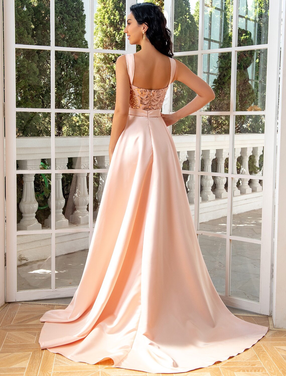 Wholesale  Mermaid / Trumpet Evening Gown Luxurious Dress Wedding Party Floor Length Sleeveless V Neck Detachable Satin with Sequin Slit