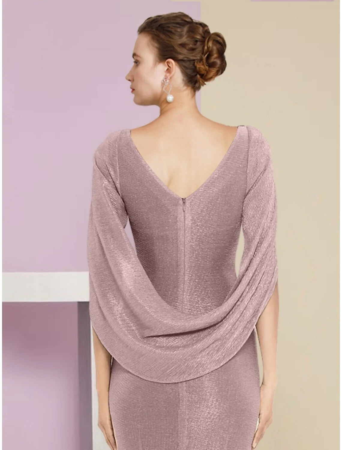 Wholesale Mermaid / Trumpet Mother of the Bride Dress Wedding Guest Sparkle & Shine Elegant Scoop Neck Ankle Length Chiffon Half Sleeve with Sequin Ruching Solid