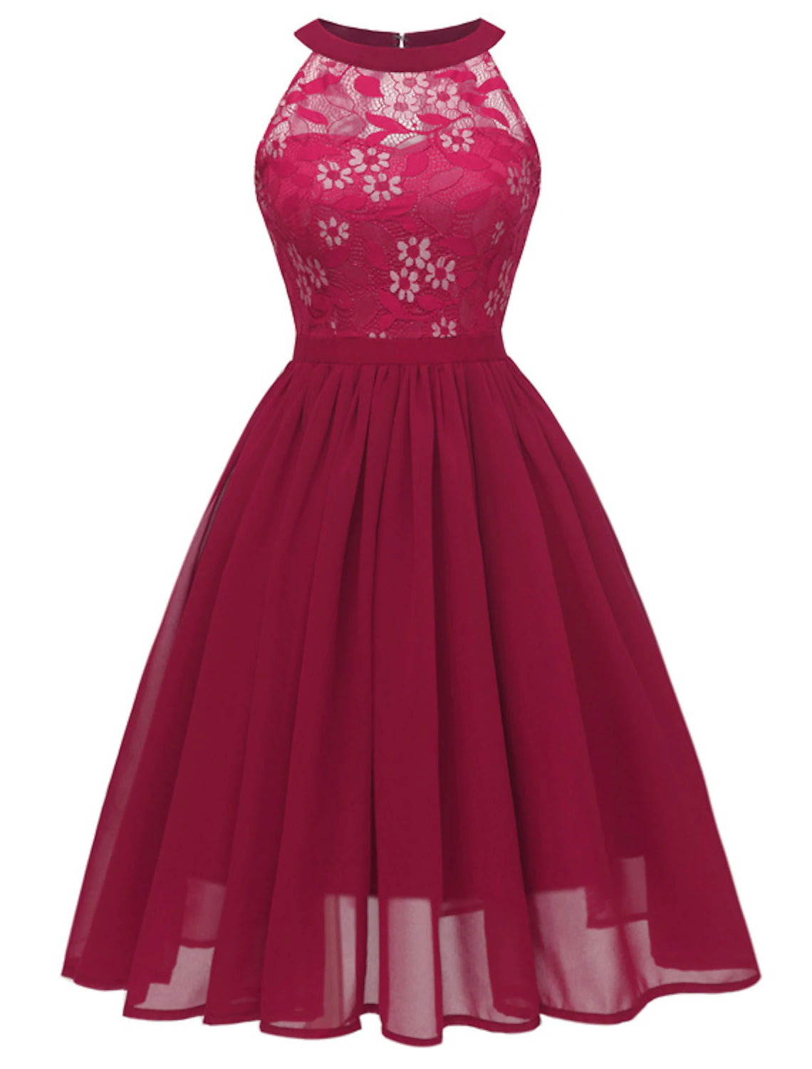 Wholesale A-Line Cocktail Dresses Minimalist Dress Party Wear Wedding Guest Short / Mini Sleeveless Halter Neck Lace with Pleats