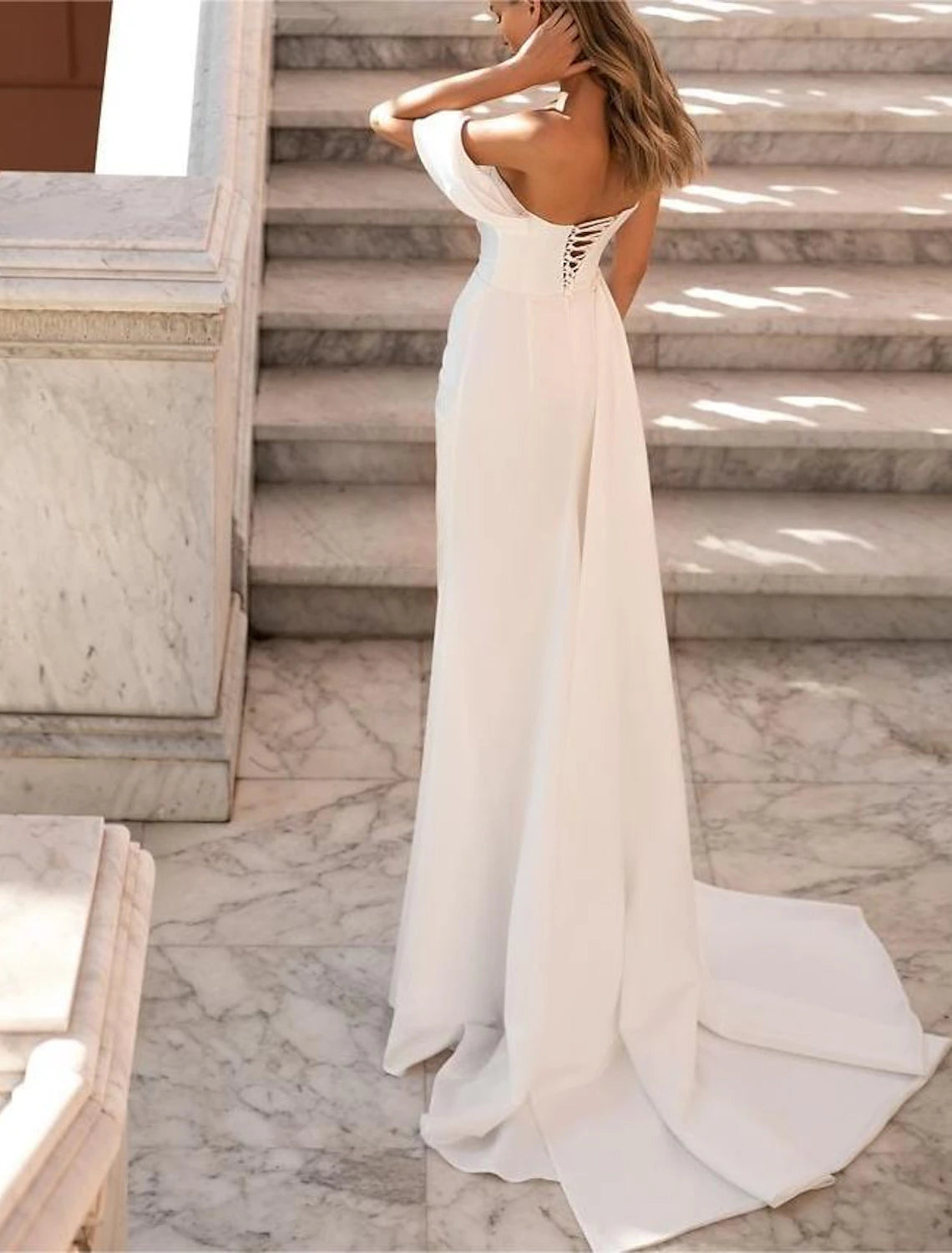 Wholesale Beach Glitter & Sparkle Wedding Dresses A-Line Sweetheart Sleeveless Sweep / Brush Train Satin Bridal Gowns With Ruched Beading