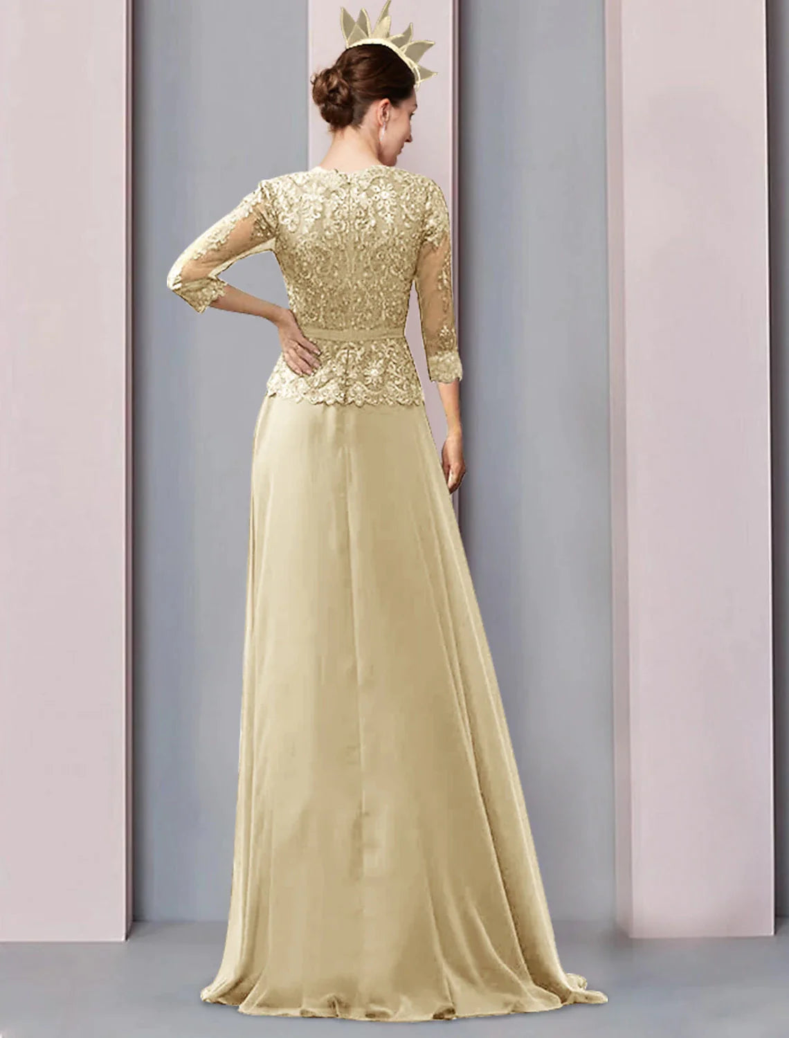 Wholesale A-Line Mother of the Bride Dress Wedding Guest Elegant V Neck Floor Length Chiffon Half Sleeve with Lace Ruching