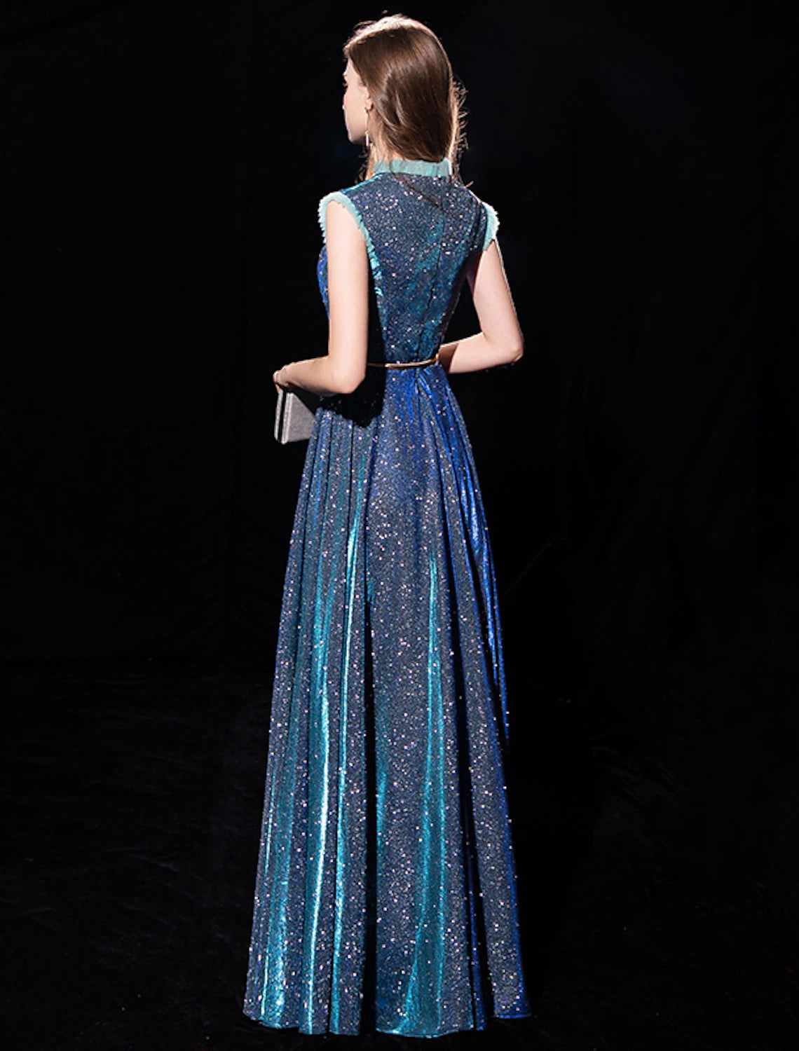 Wholesale A-Line Elegant Sparkle & Shine Formal Evening Dress High Neck Sleeveless Floor Length Tulle with Sash / Ribbon