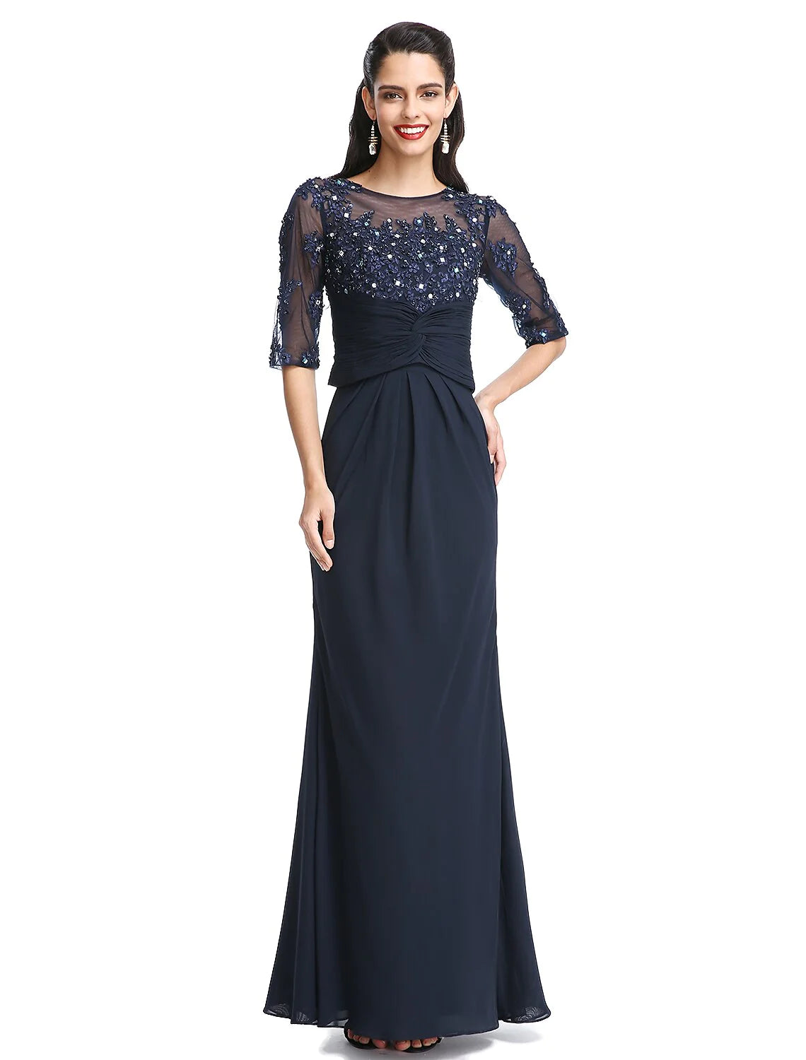 Wholesale A-Line Mother of the Bride Dress Convertible Dress Scoop Neck Floor Length Chiffon Half Sleeve No with Appliques