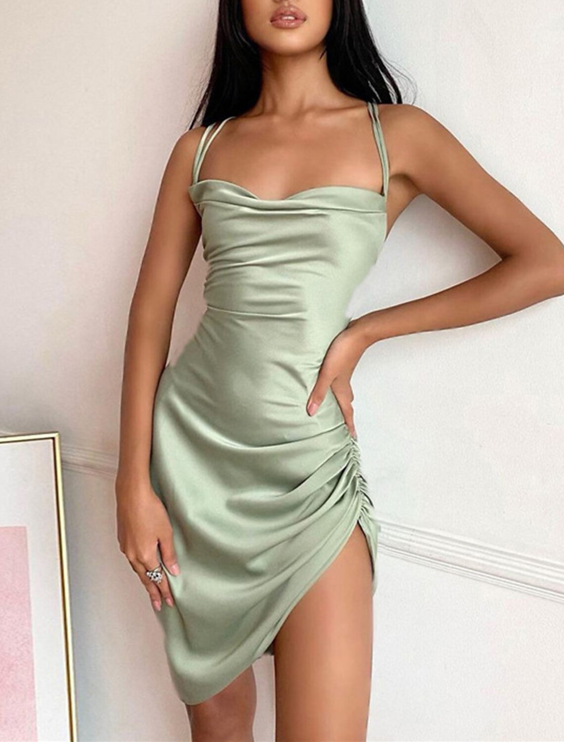 Wholesale Sheath / Column Party Dresses Backless Dress Holiday Homecoming Short / Mini Sleeveless Spaghetti Strap Polyester with Ruched