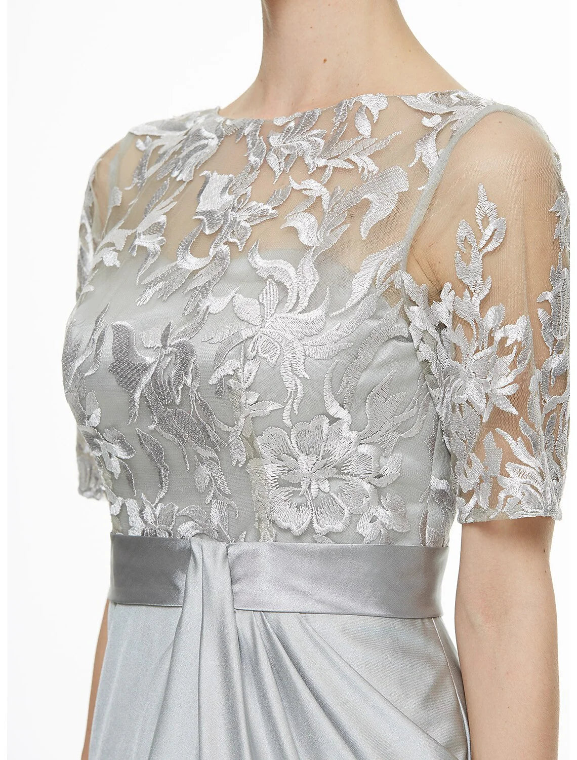 Wholesale Sheath / Column Bateau Neck Ankle Length Lace / Jersey Mother of the Bride Dress with Lace / Pleats