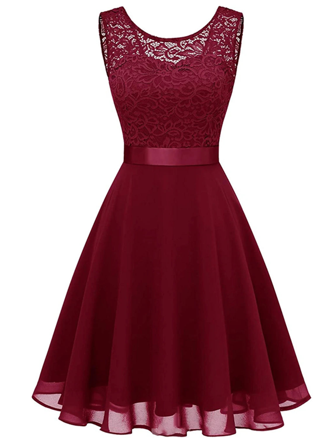 Wholesale Women‘s Party Dress Lace Dress Knee Length Dress Pink Red Wine Dark Blue Red White Black Sleeveless Pure Color Lace Spring Summer Crew Neck Elegant