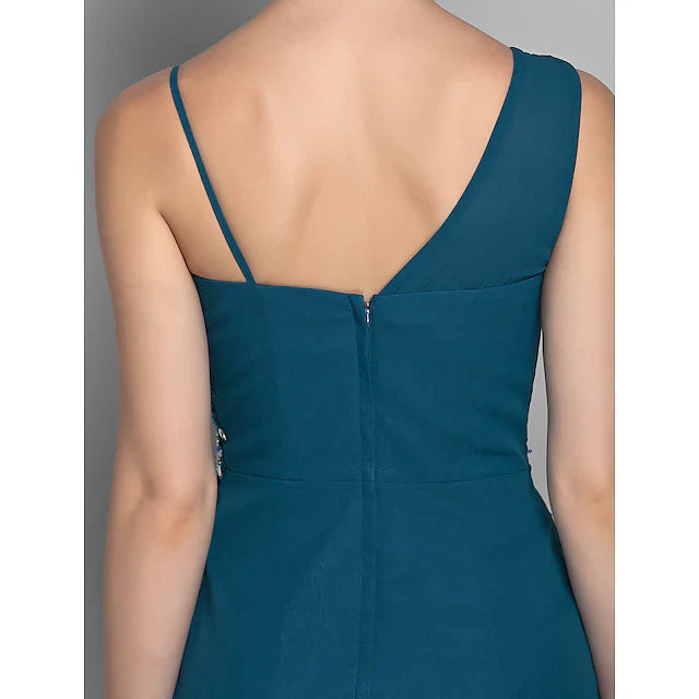 Wholesale Sheath / Column Mother of the Bride Dress Furcal One Shoulder Floor Length Chiffon Sleeveless with Beading